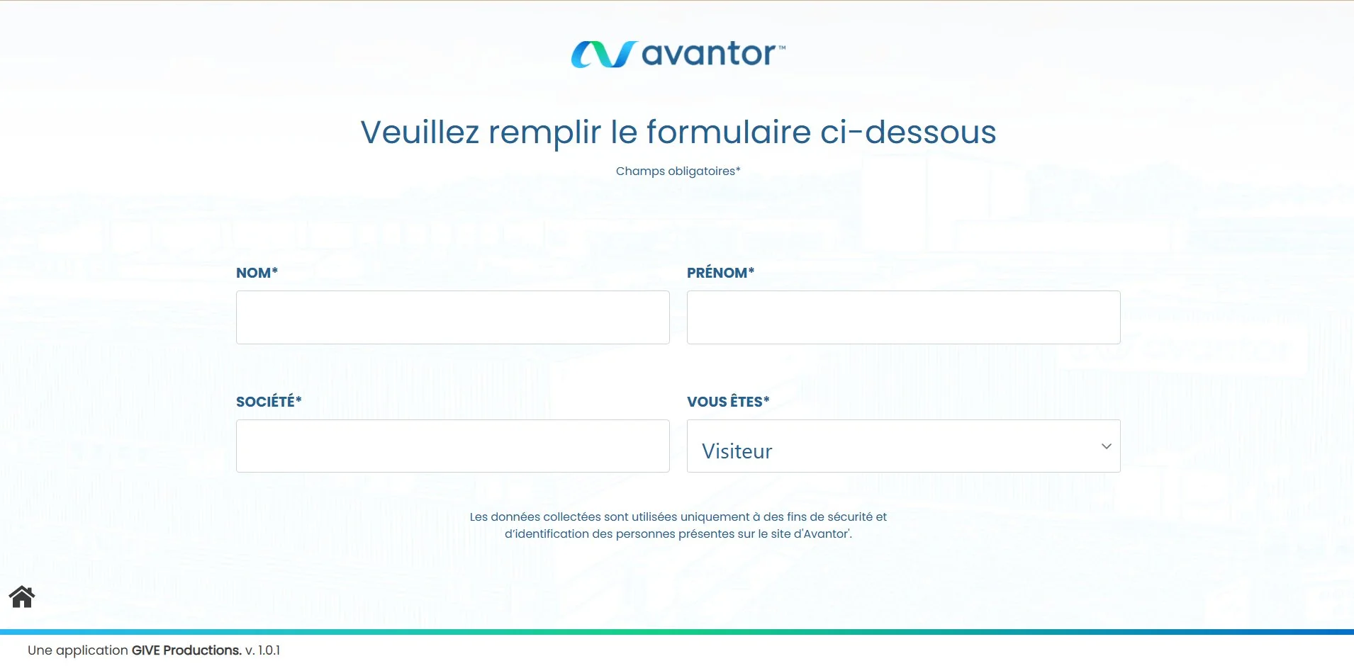 Formulaire d'identification — nom, prénom, société