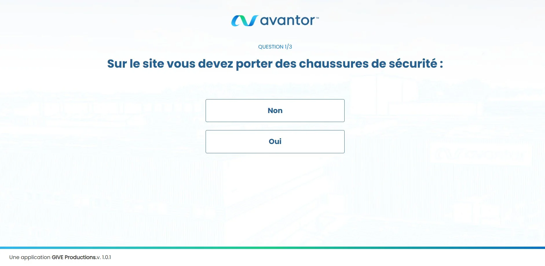 Questionnaire de validation — question sur les chaussures de sécurité
