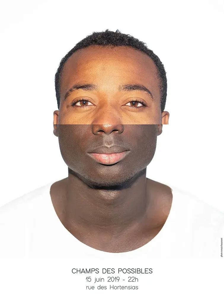 Portrait composite d'enfant, visage en gros plan, travail plastique sur l'identité